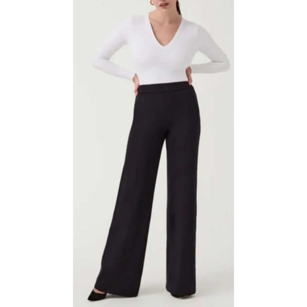Spanx Perfect Fit Ponte Wide Leg Pull On Pant Medium Tall 35" Inseam Black